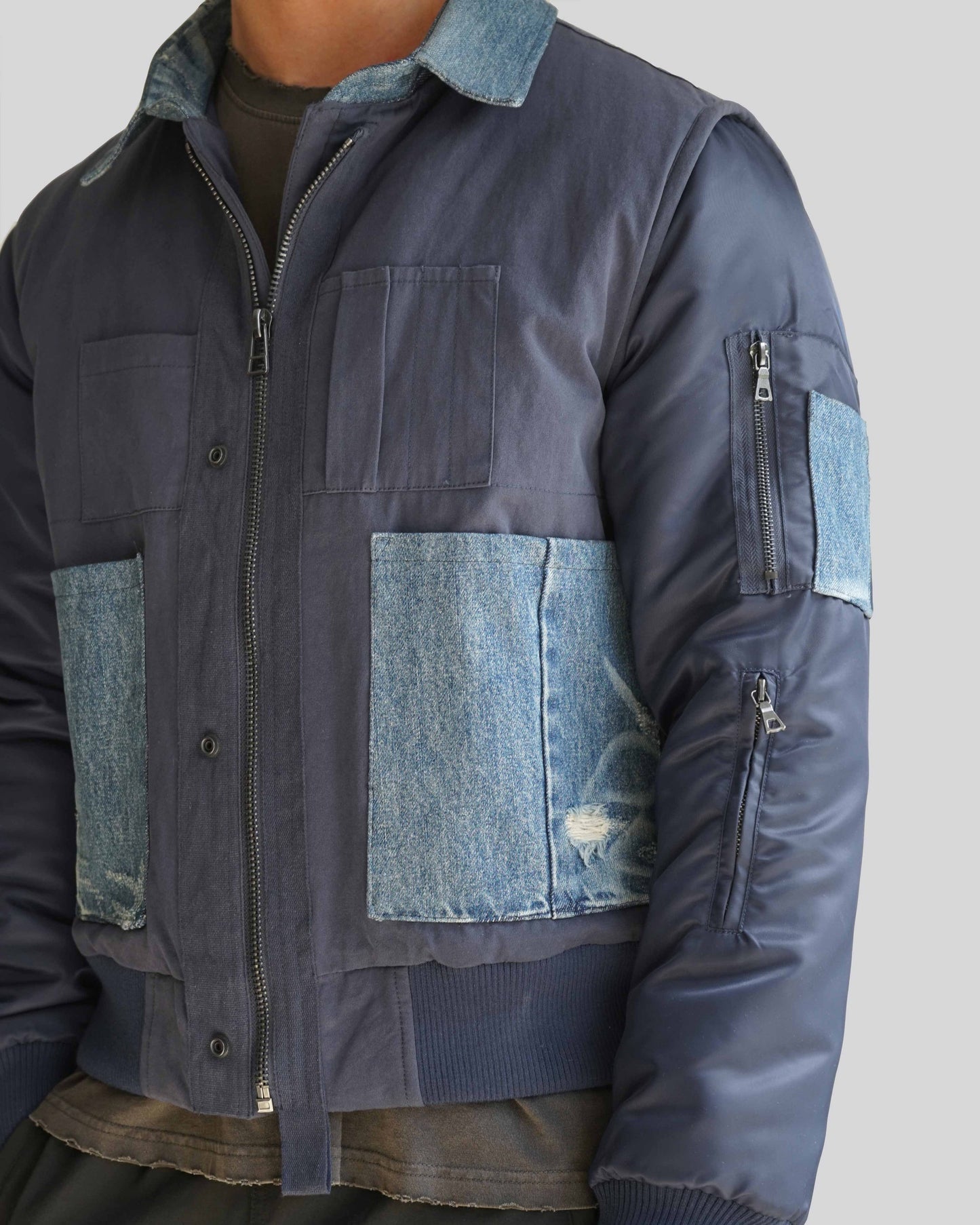 5-POCKET INDIGO DENIM BOMBER JACKET