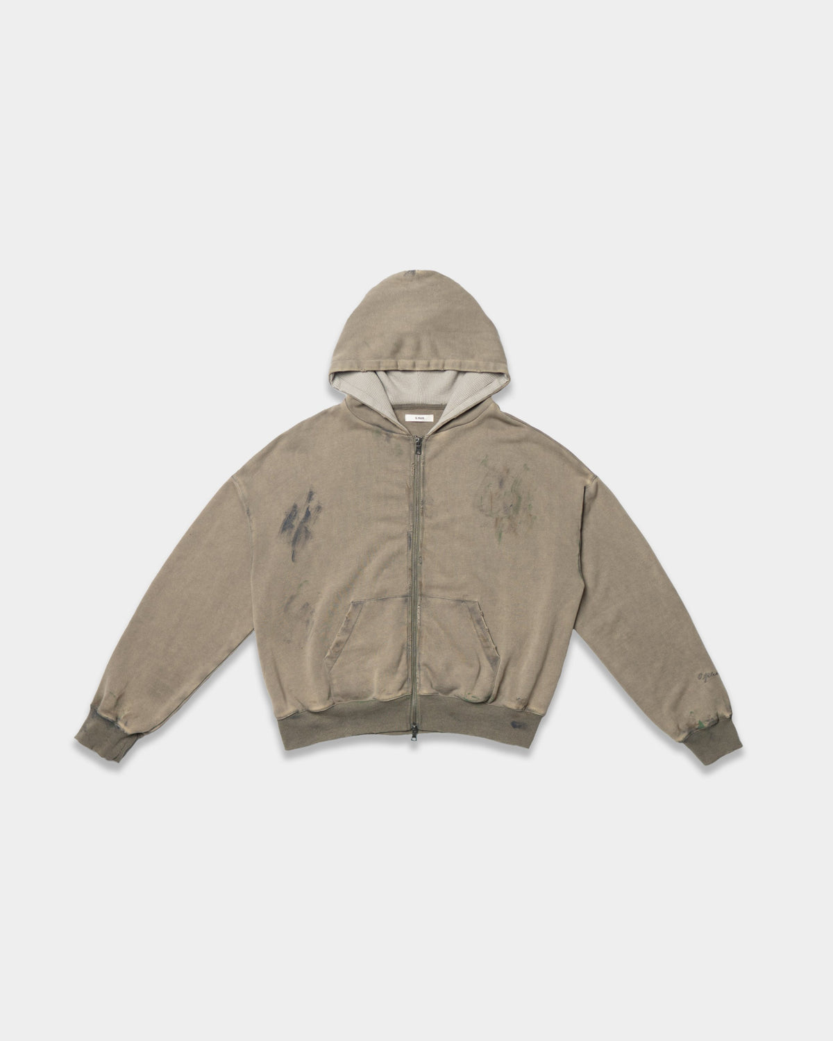 DESTROYED WORKERS ZIP HOODIE (OLIVE GREEN)