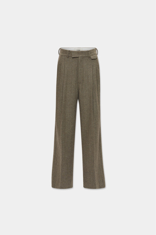 DOUBLE PLEATED HERRINGBONE TROUSERS in tobacco