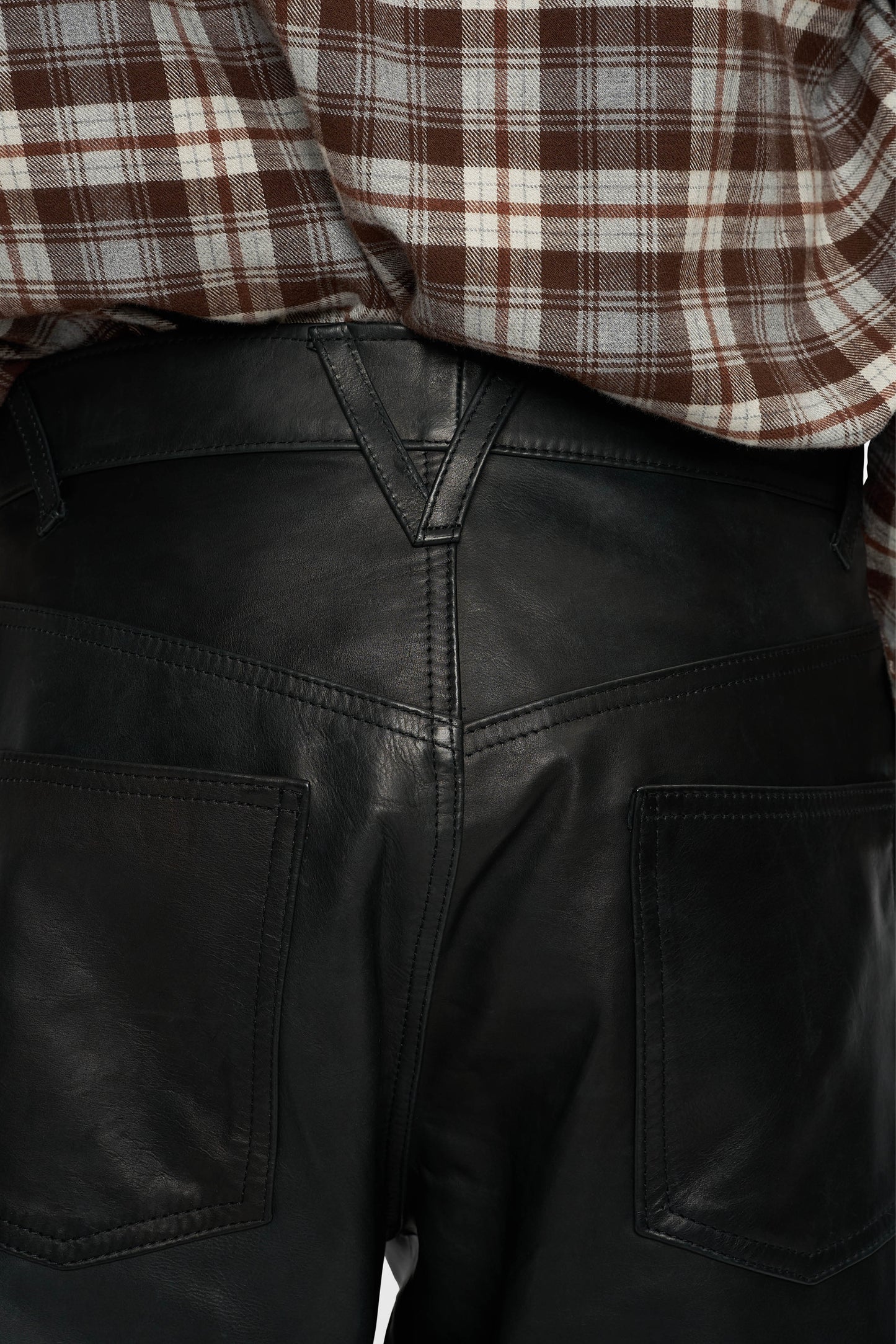 LEATHER DENIM JEANS in black