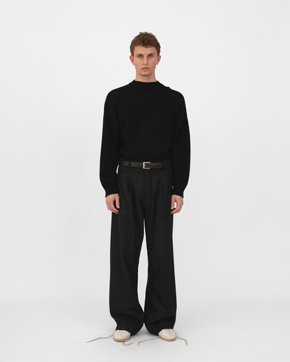 CURTAIN WOOL TROUSERS in charcoal black