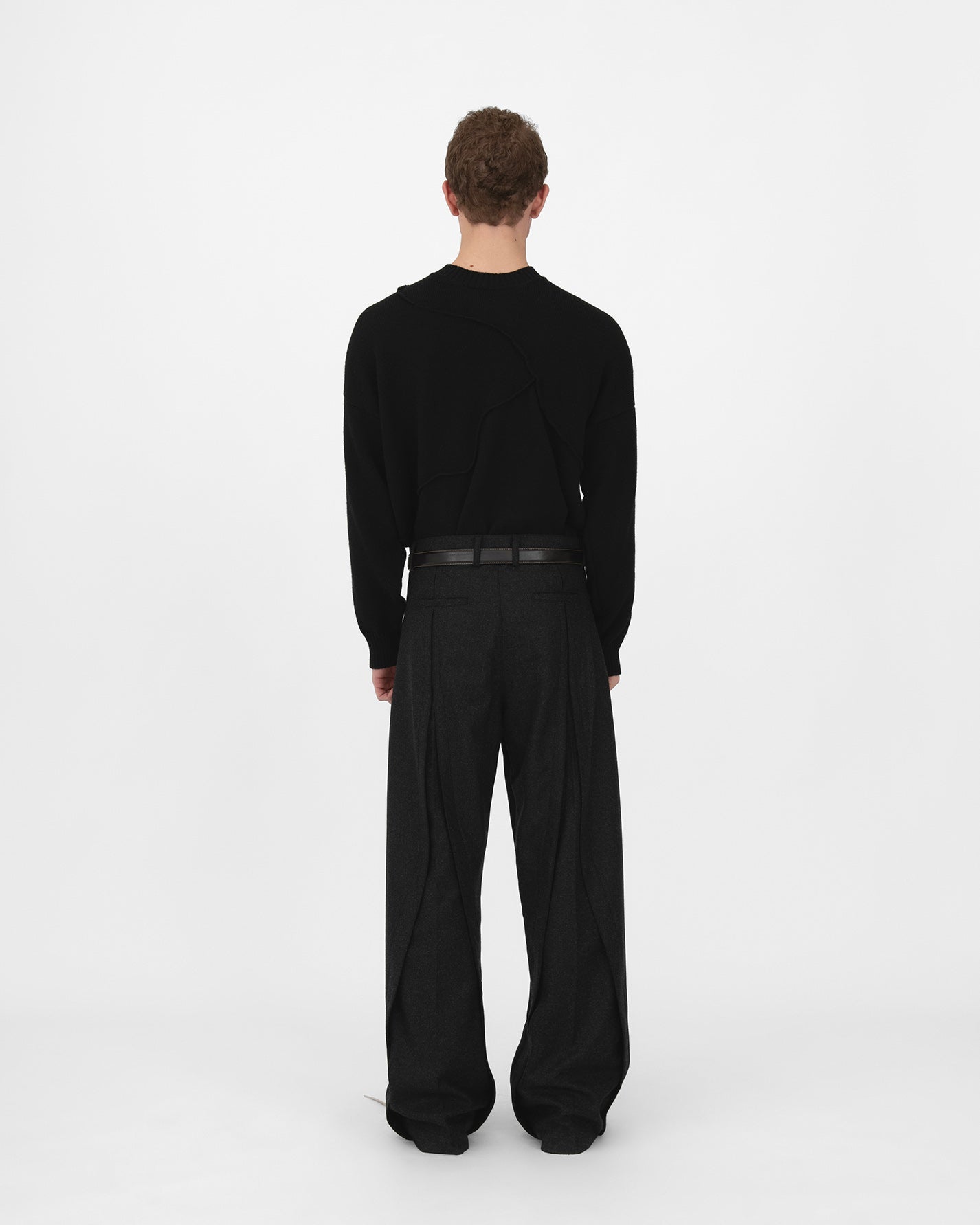 CURTAIN WOOL TROUSERS in charcoal black