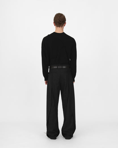 CURTAIN WOOL TROUSERS in charcoal black