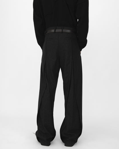 CURTAIN WOOL TROUSERS in charcoal black