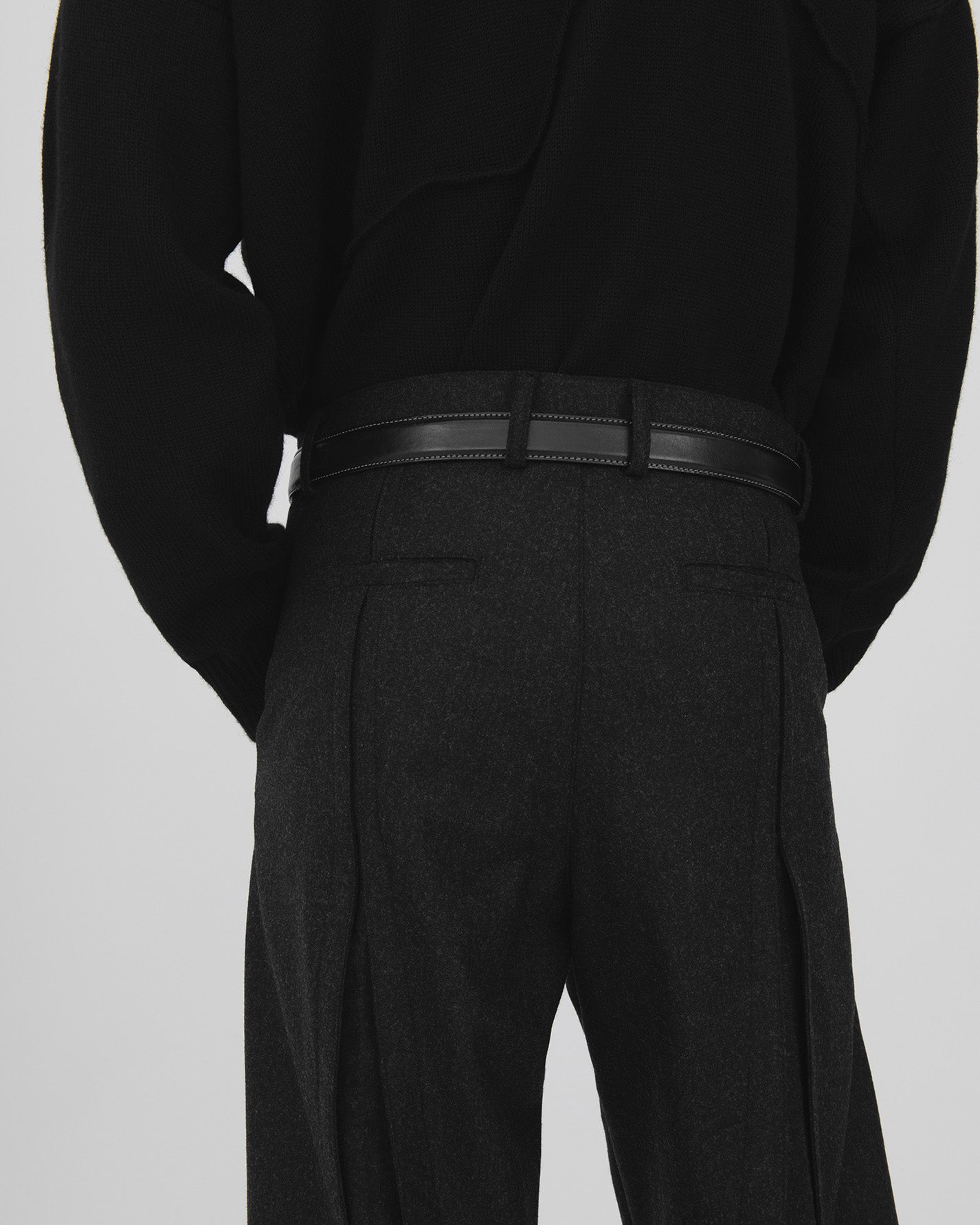 CURTAIN WOOL TROUSERS in charcoal black