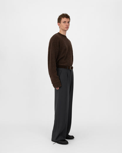 CREPE WOOL TROUSERS in grey/blue