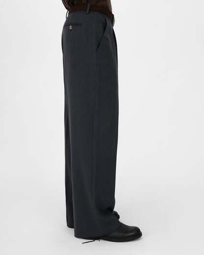 CREPE WOOL TROUSERS in grey/blue