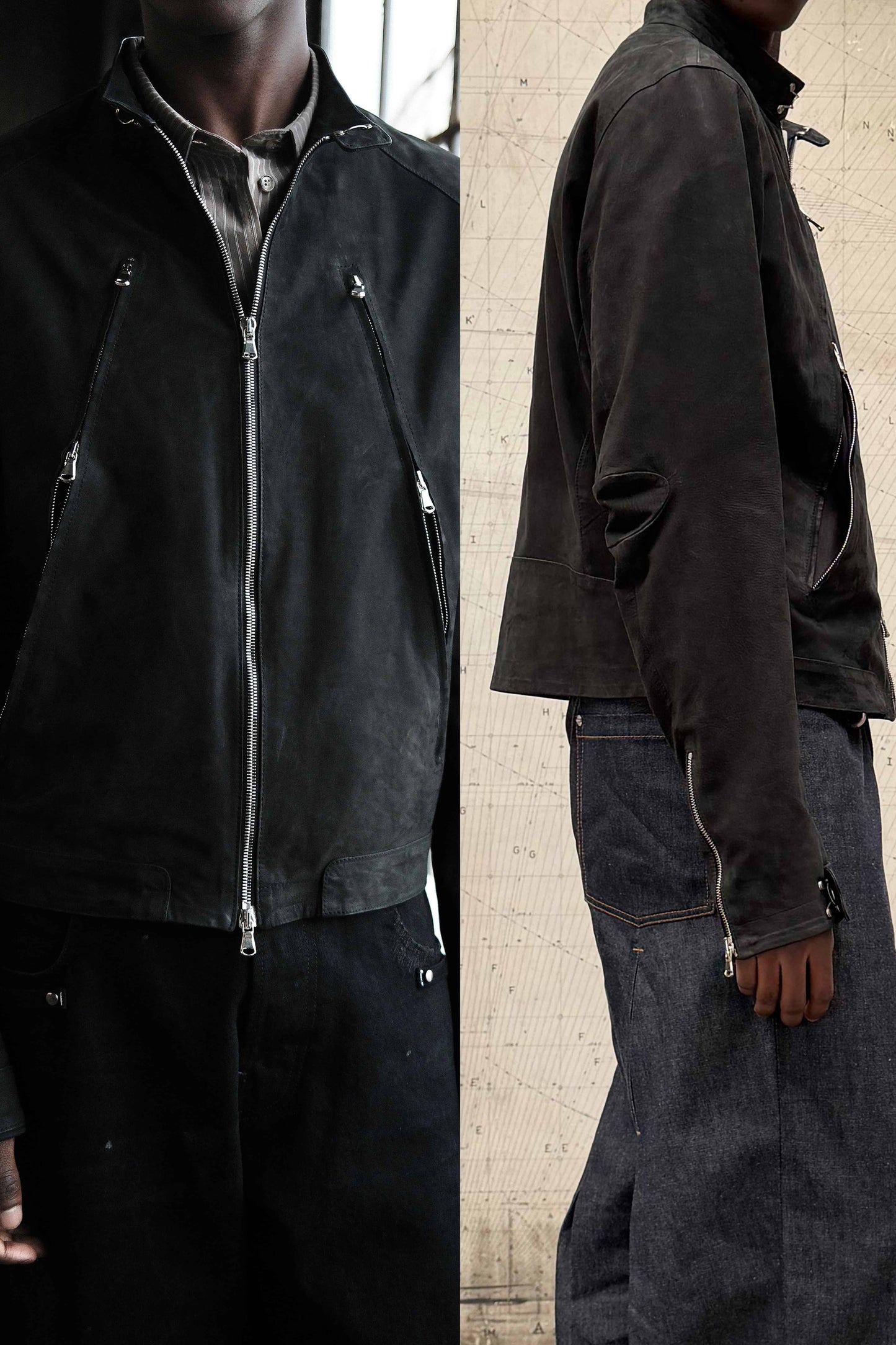 AGED RACER SUEDE LEATHER JACKET in black