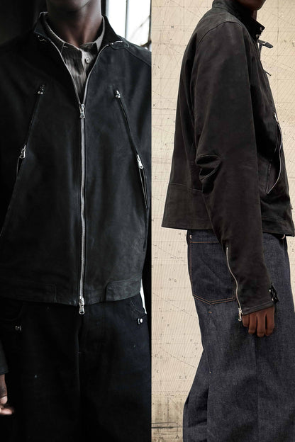 AGED RACER SUEDE LEATHER JACKET in black