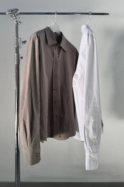 DOUBLE-HEM PINSTRIPE SHIRT in macchiato/white