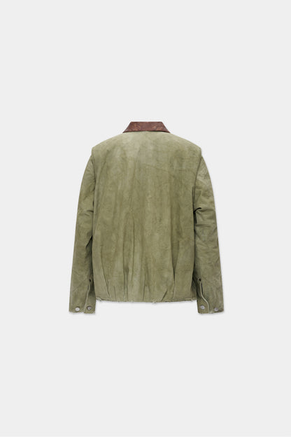 PLEATED CANVAS WORK JACKET in faded green