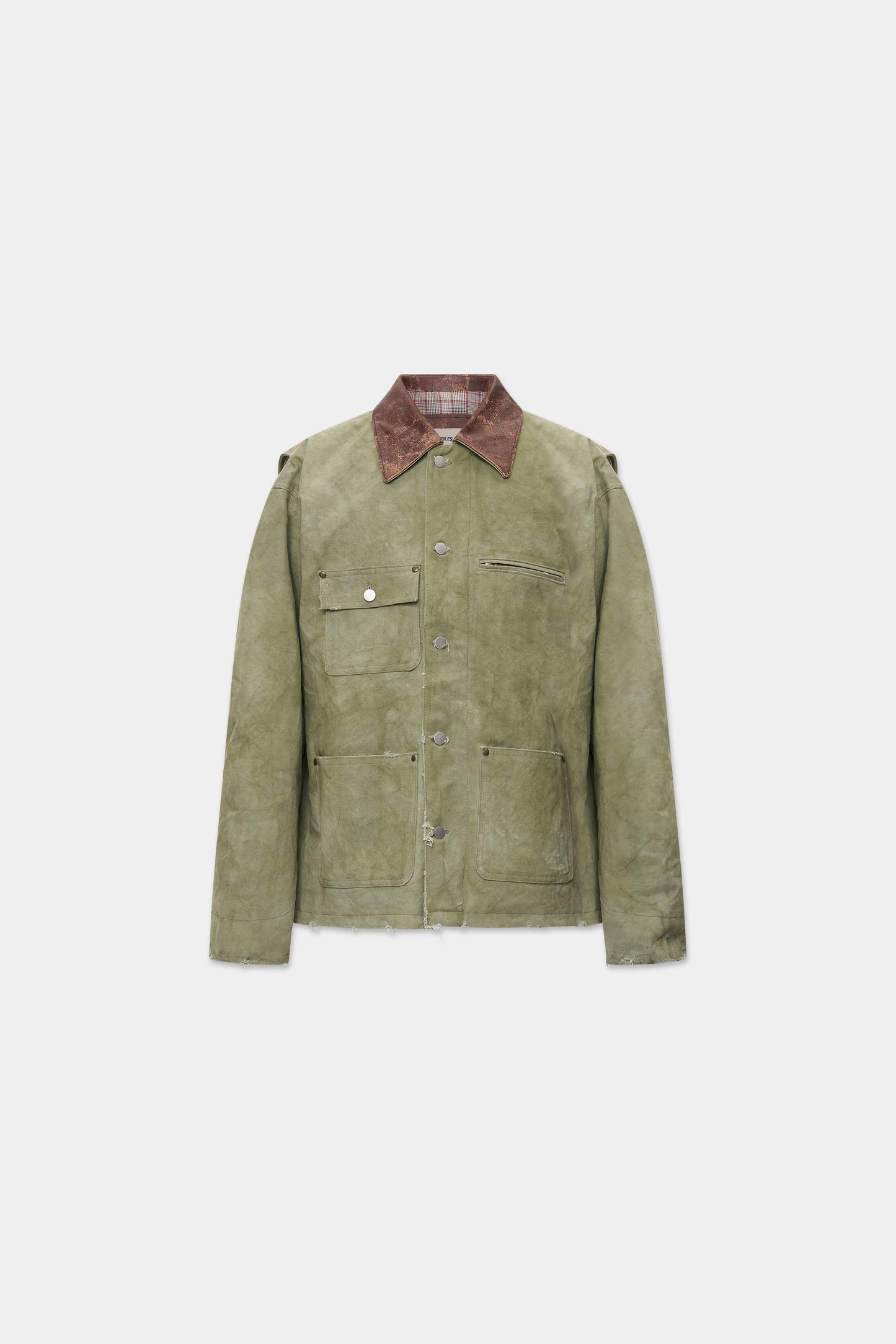 PLEATED CANVAS WORK JACKET in faded green