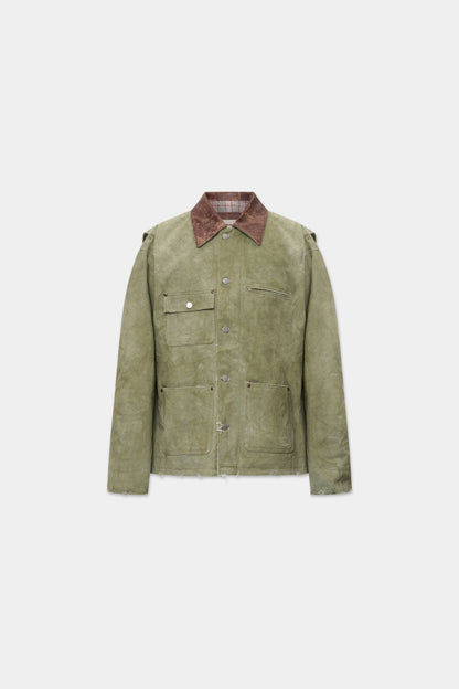 PLEATED CANVAS WORK JACKET in faded green