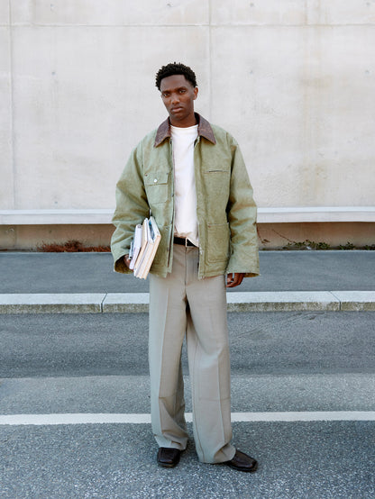 PLEATED CANVAS WORK JACKET in faded green