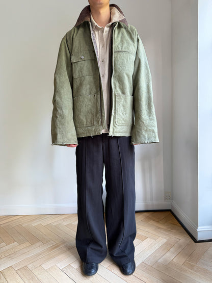 PLEATED CANVAS WORK JACKET in faded green