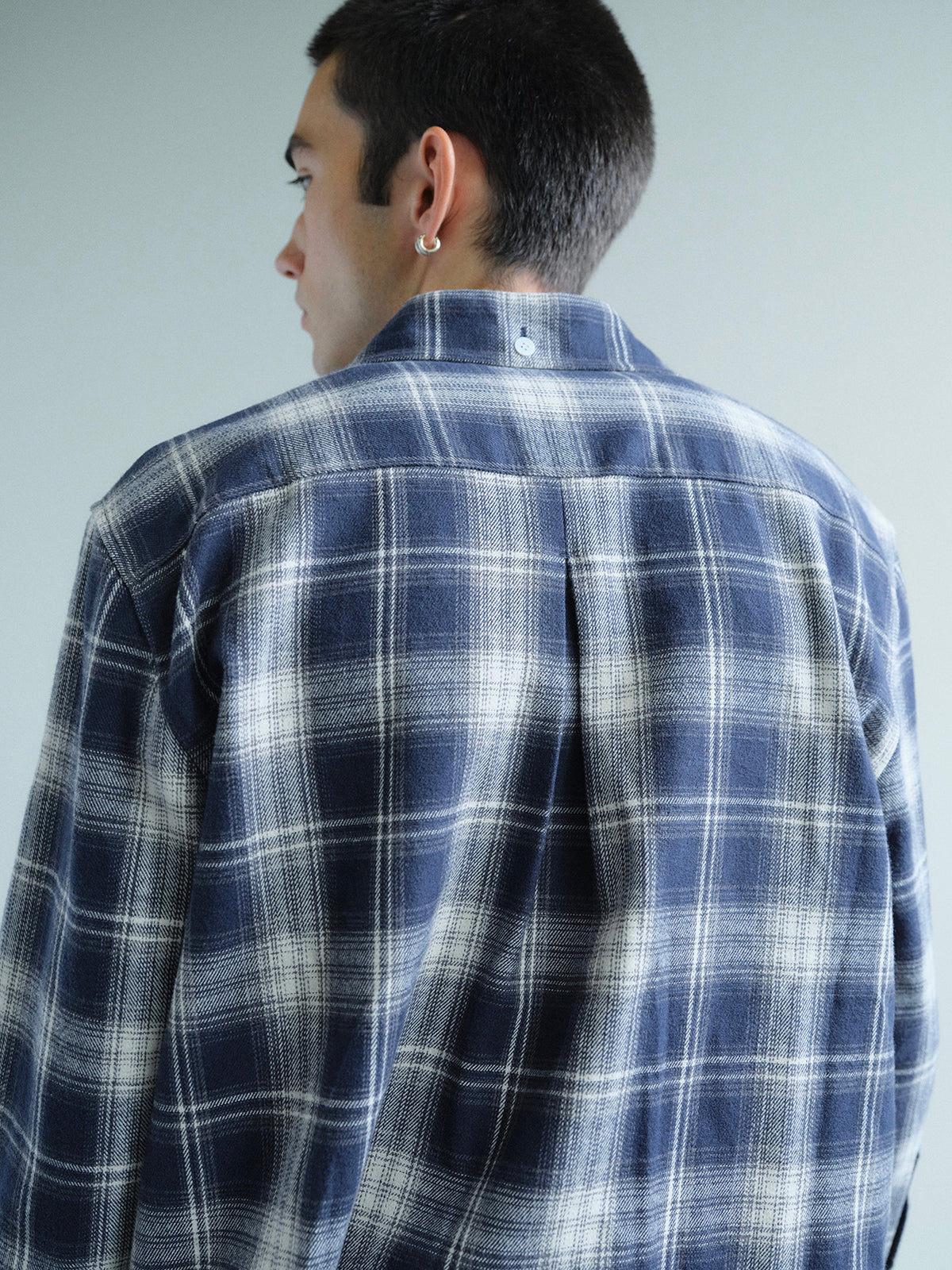 CHECKER FLANNEL SHIRT in midnight blue/cream