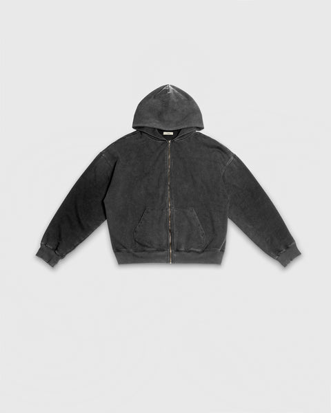 【OPEN YY】WASHED BABY ZIPPED JACKET (GRAY) GREY-ZIP-HOODIE-FRONT-1_grande
