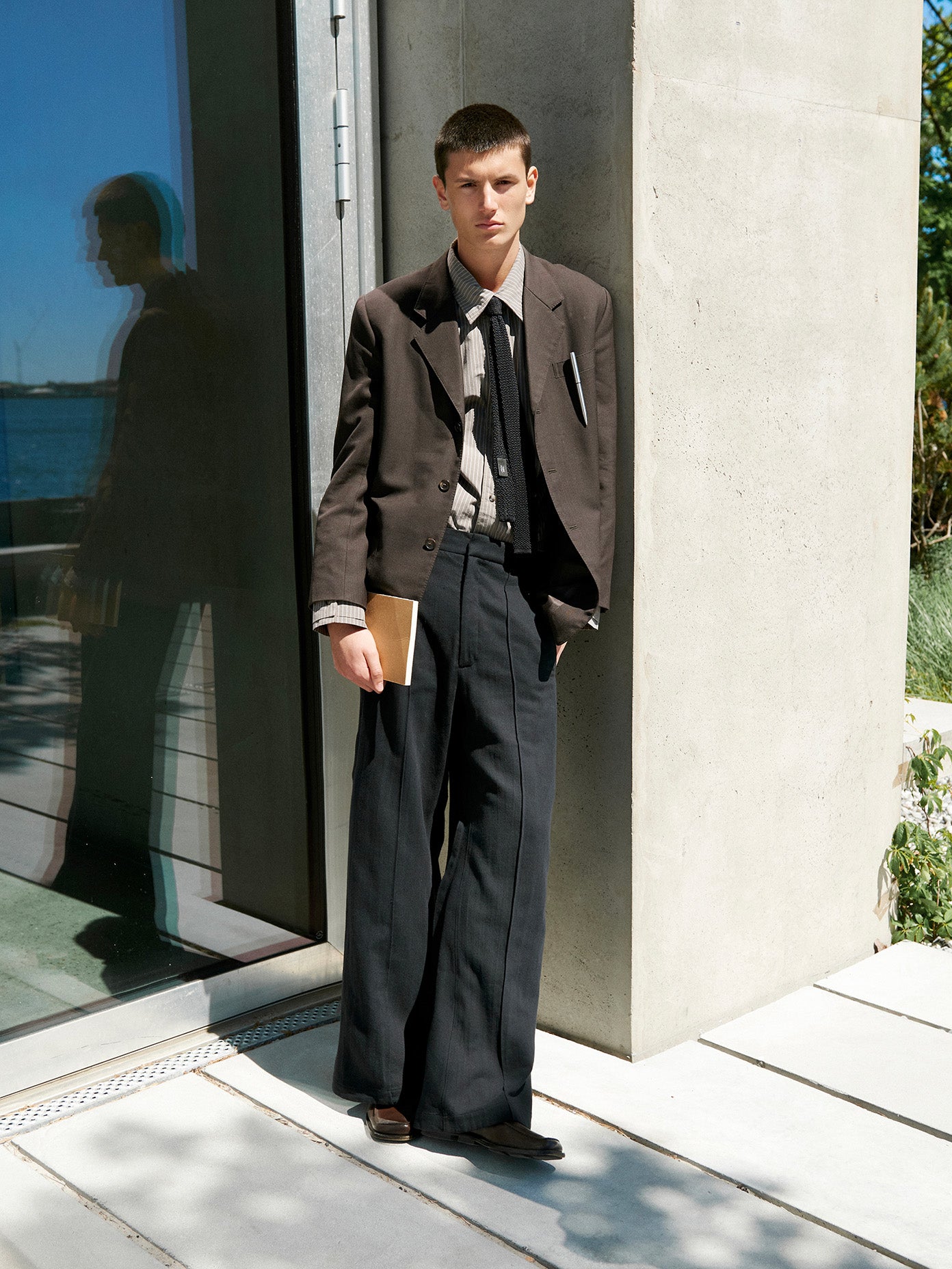 LINEN MONO ORIGAMI TROUSERS in faded black