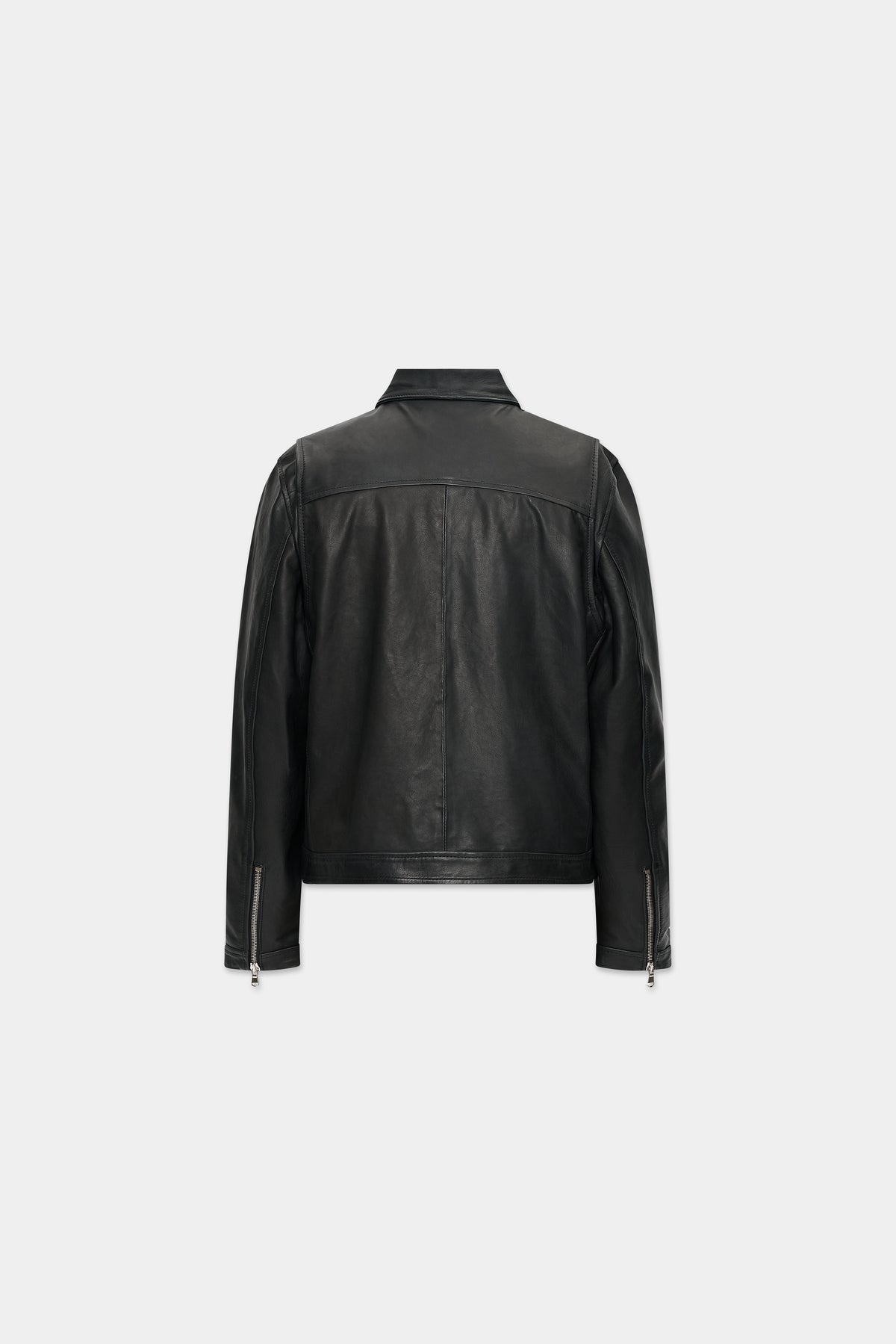 CURVED-ZIP NAPPA LEATHER JACKET in black