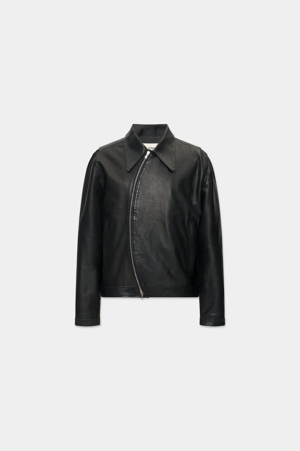 CURVED-ZIP NAPPA LEATHER JACKET in black