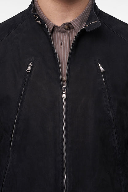 AGED RACER SUEDE LEATHER JACKET in black