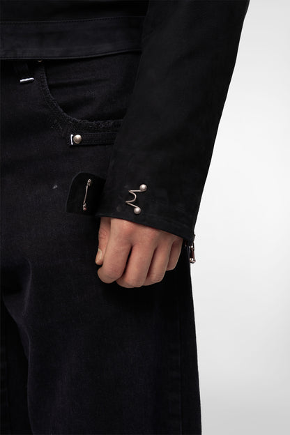 AGED RACER SUEDE LEATHER JACKET in black
