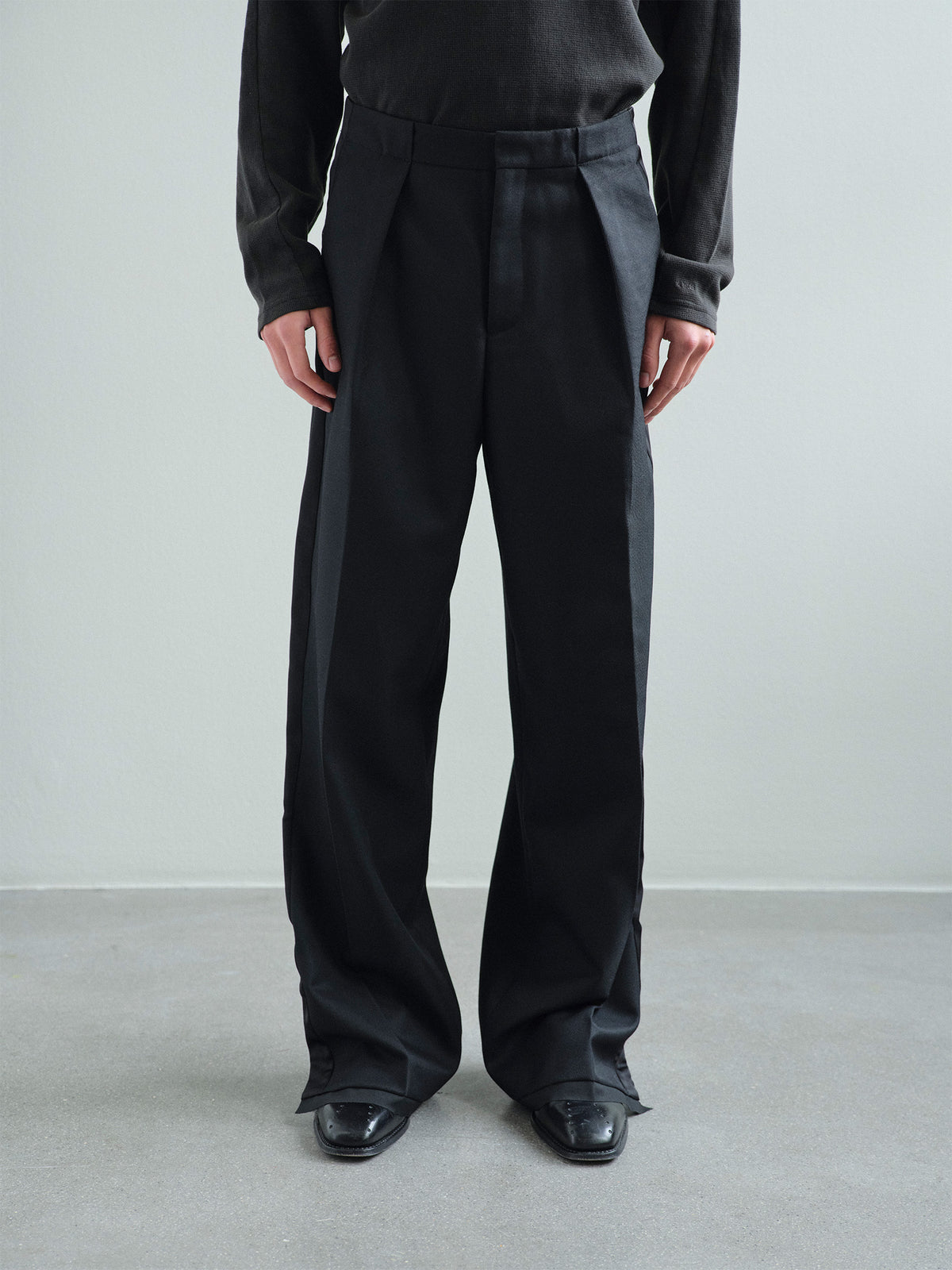 OPEN-HEM TUXEDO TROUSERS in black