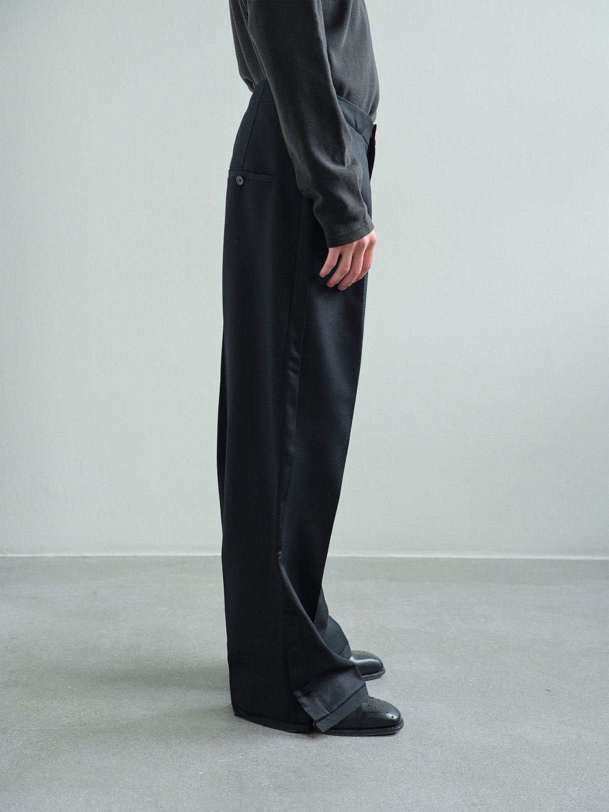 OPEN-HEM TUXEDO TROUSERS in black