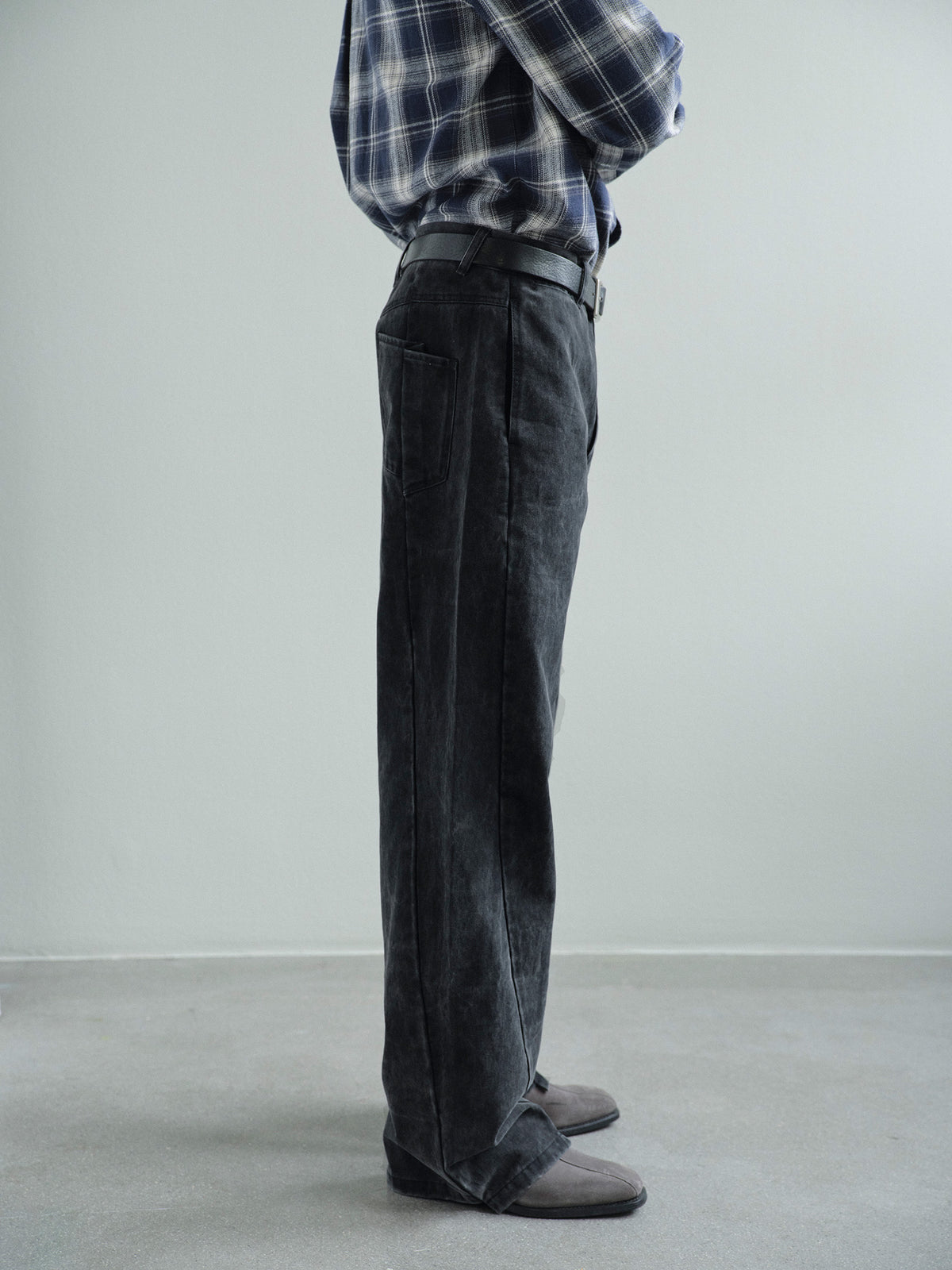 TWISTED COTTON TROUSERS in faded black