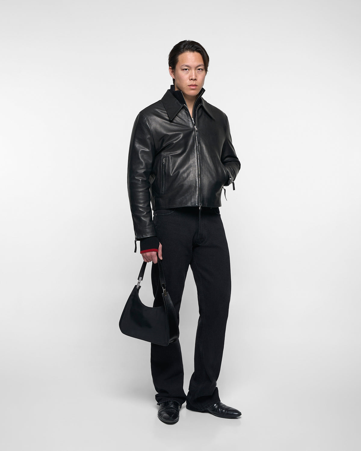 CAFÉ RACER LEATHER JACKET in black