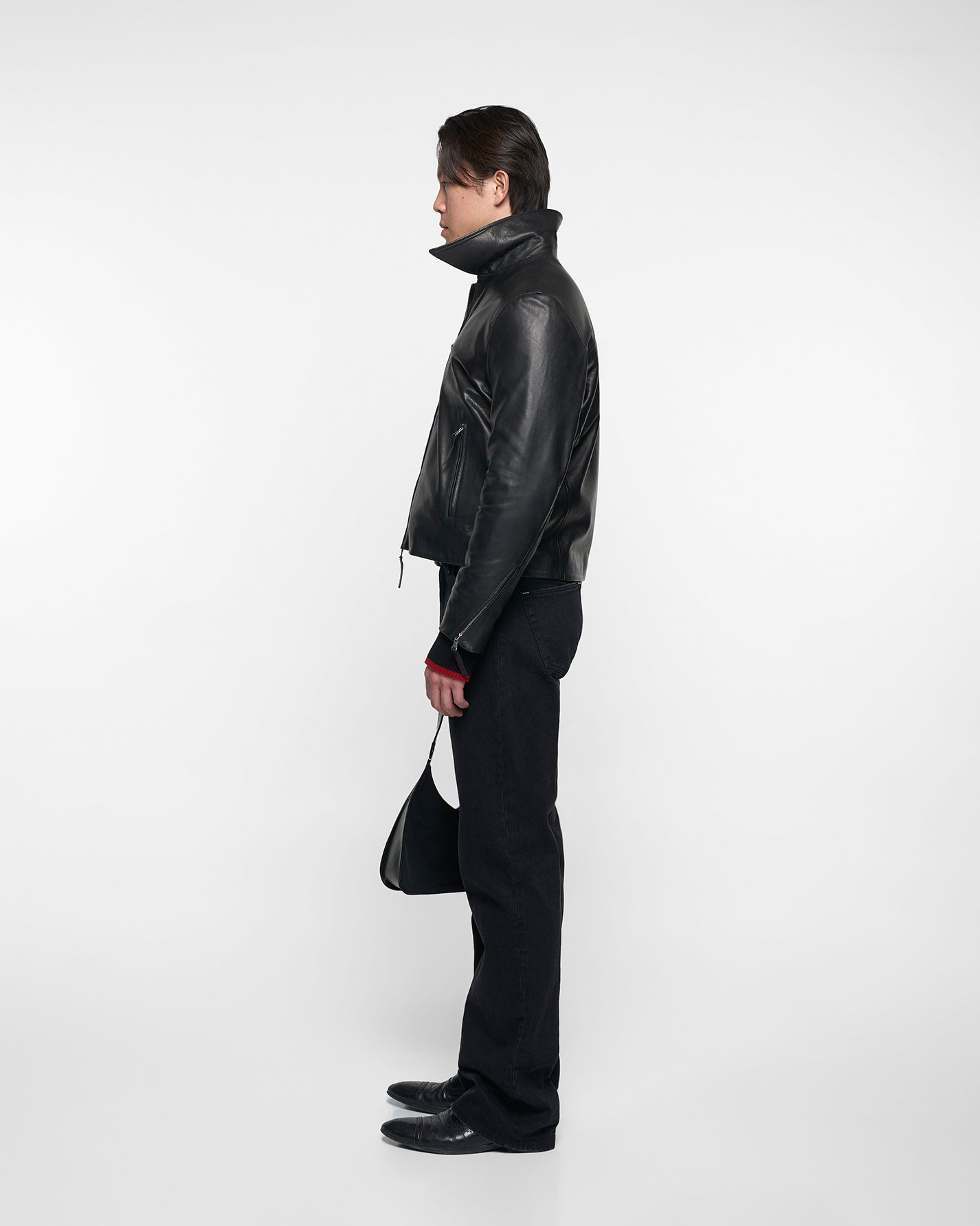CAFÉ RACER LEATHER JACKET in black