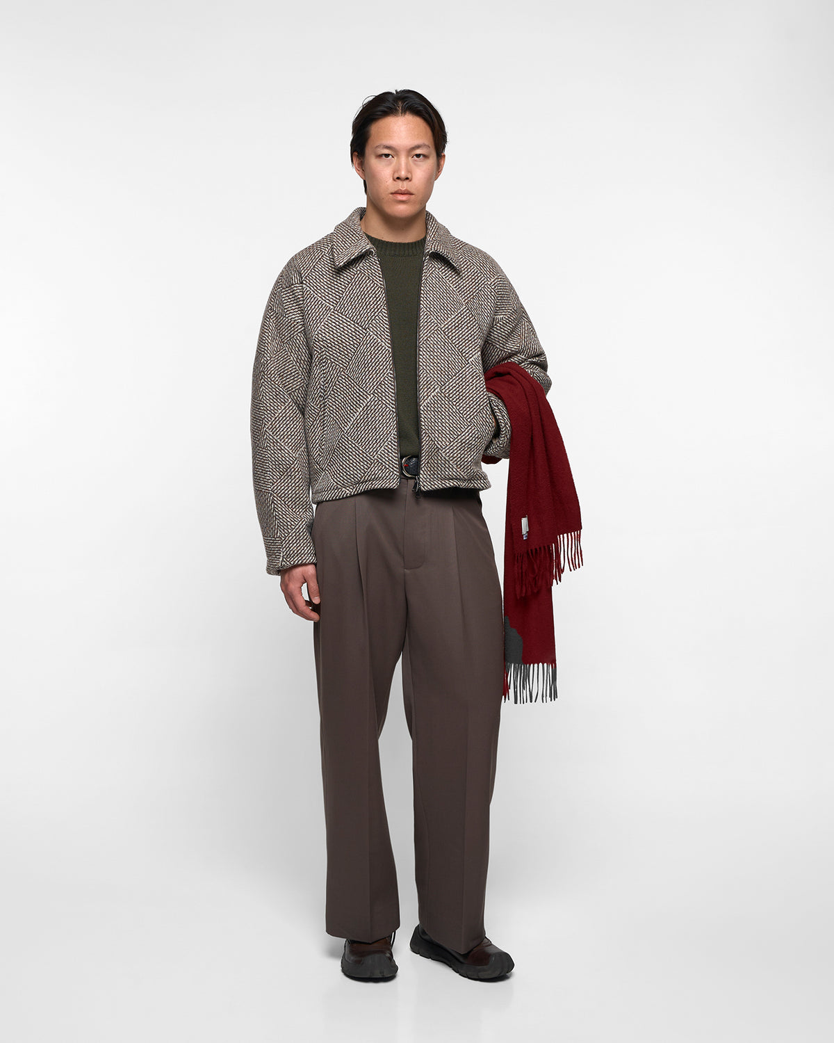 CHESS WOOL JACKET in mocha/cream