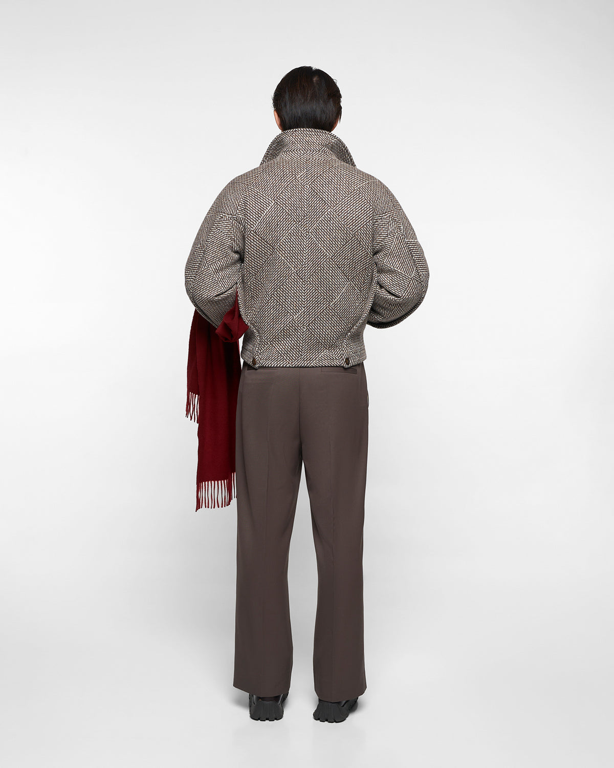 CHESS WOOL JACKET in mocha/cream