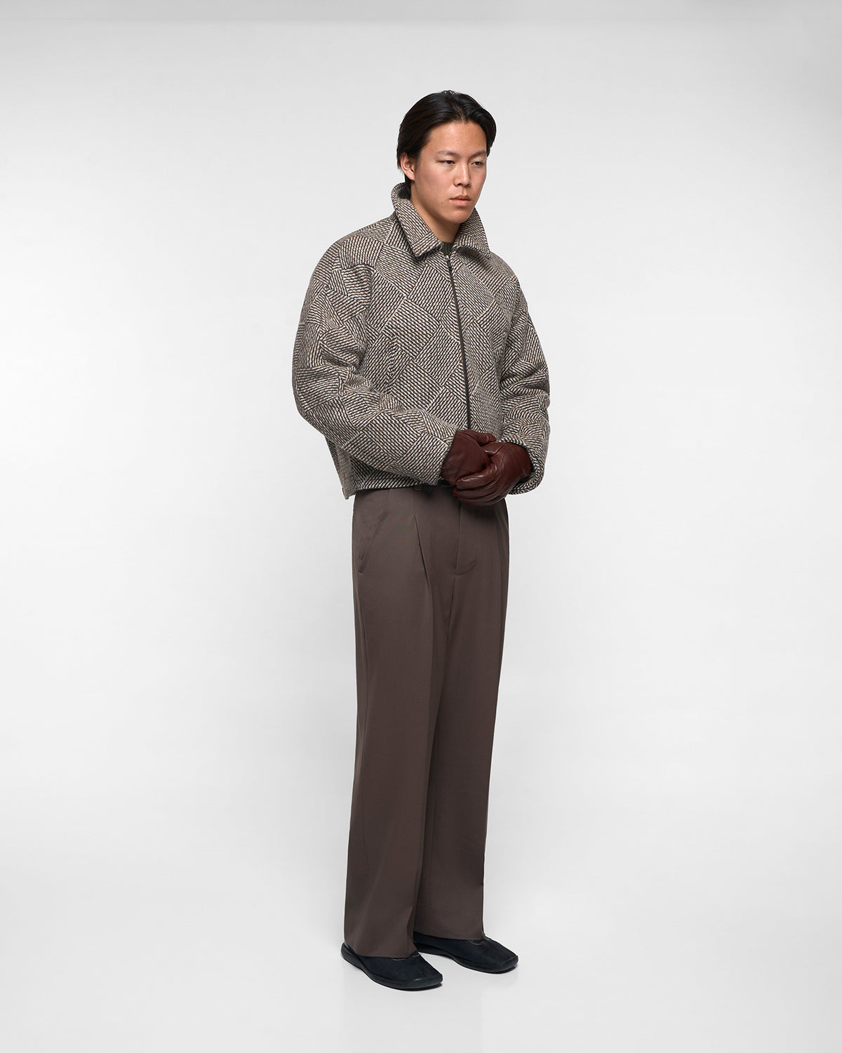 CHESS WOOL JACKET in mocha/cream