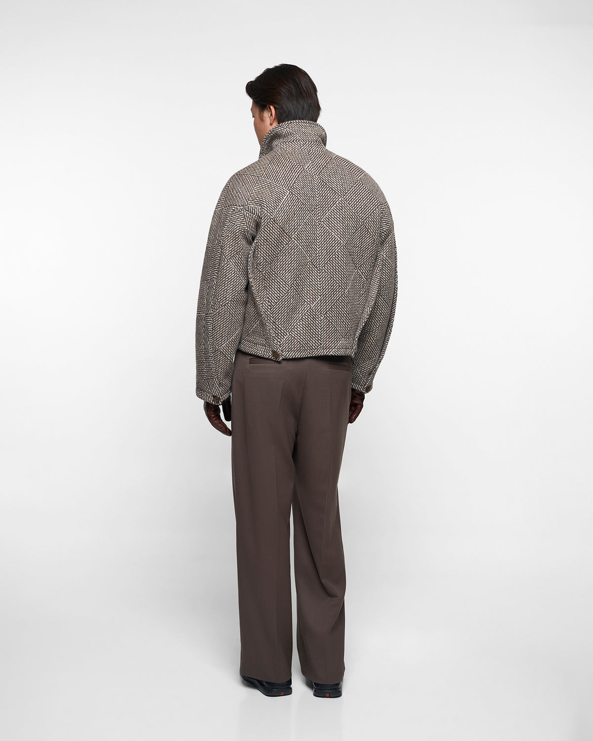 CHESS WOOL JACKET in mocha/cream