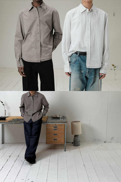 DOUBLE-HEM PINSTRIPE SHIRT in macchiato/white