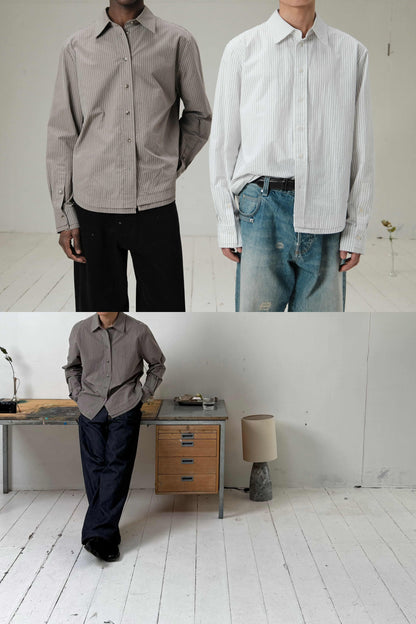DOUBLE-HEM PINSTRIPE SHIRT in white/macchiato
