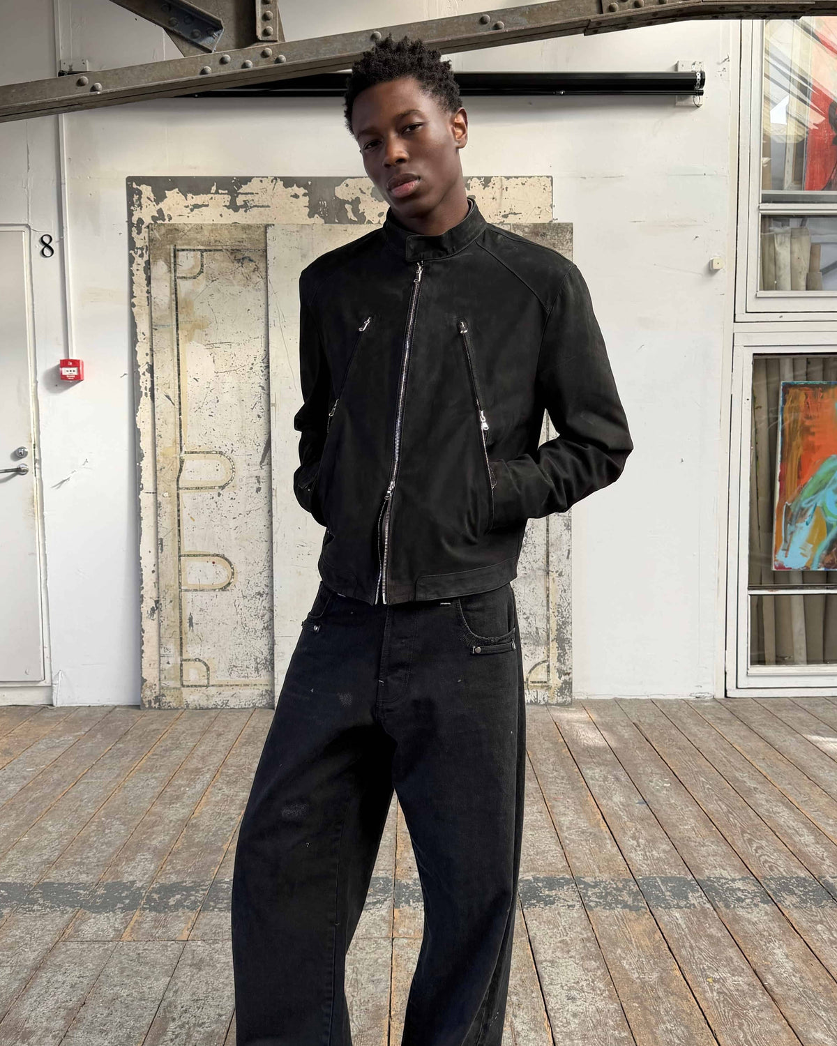AGED RACER SUEDE LEATHER JACKET in black