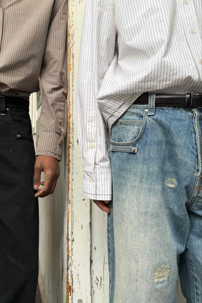 DOUBLE-HEM PINSTRIPE SHIRT in white/macchiato