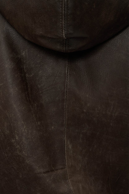 AGED LEATHER HOODED JACKET in oil