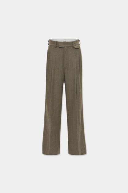 DOUBLE PLEATED HERRINGBONE TROUSERS in tobacco