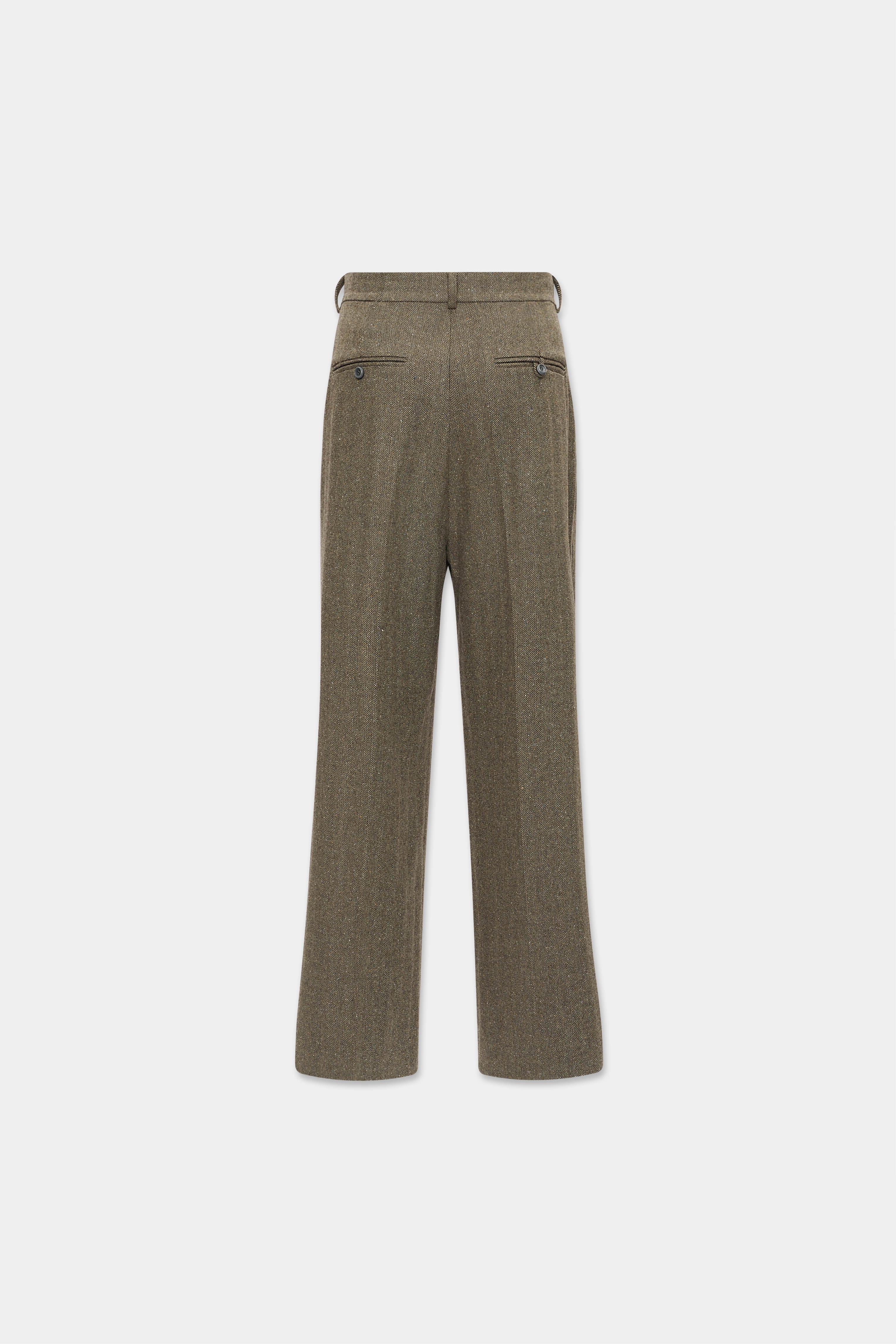 DOUBLE PLEATED HERRINGBONE TROUSERS in tobacco – O. FILES