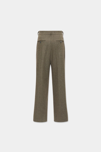 DOUBLE PLEATED HERRINGBONE TROUSERS in tobacco