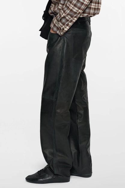 LEATHER DENIM JEANS in black