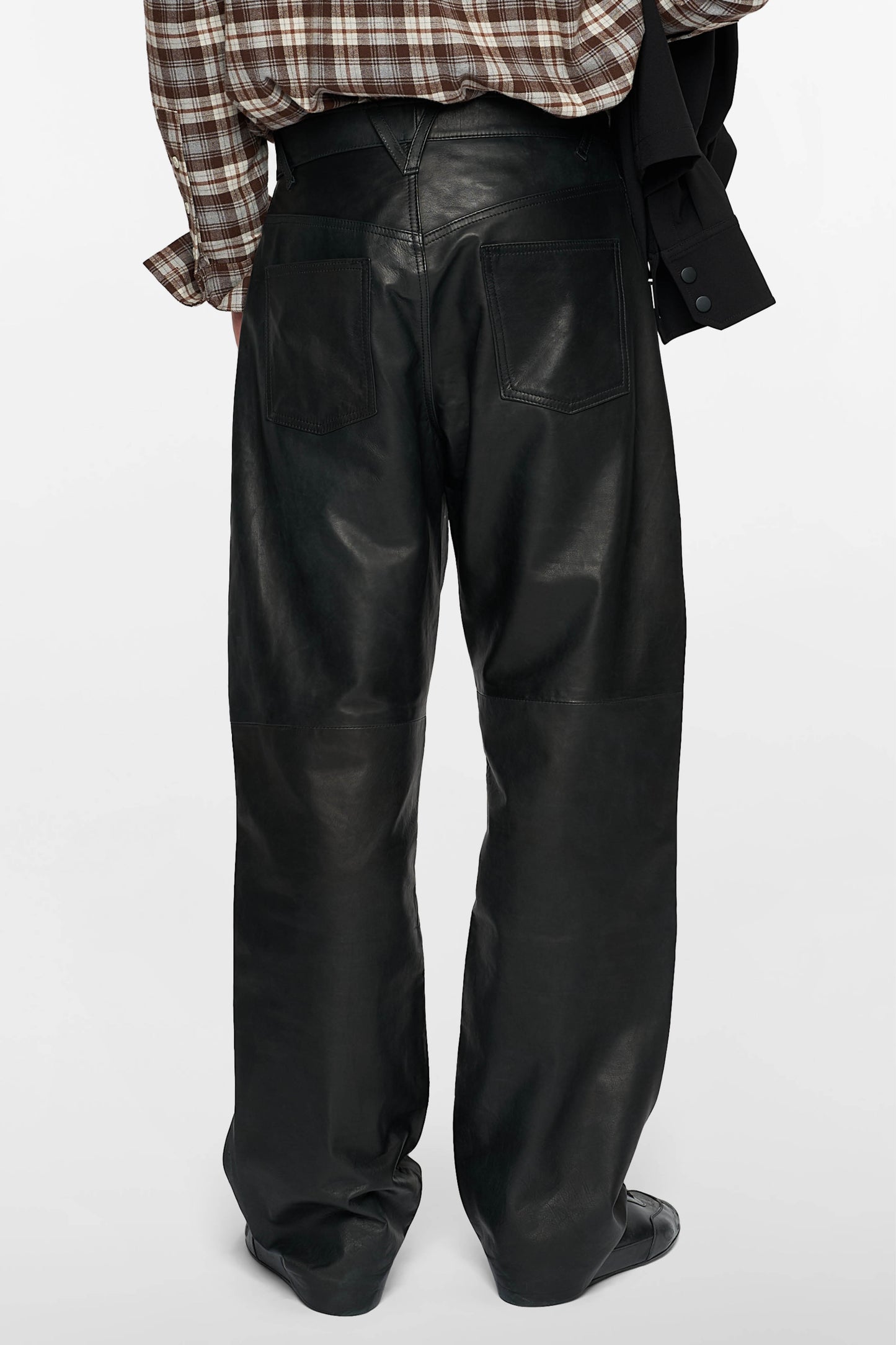 LEATHER DENIM JEANS in black