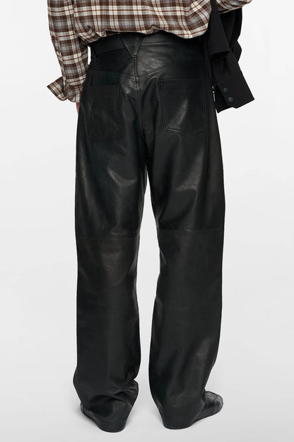 LEATHER DENIM JEANS in black