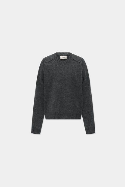 V-NECK KNIT in charcoal mélange