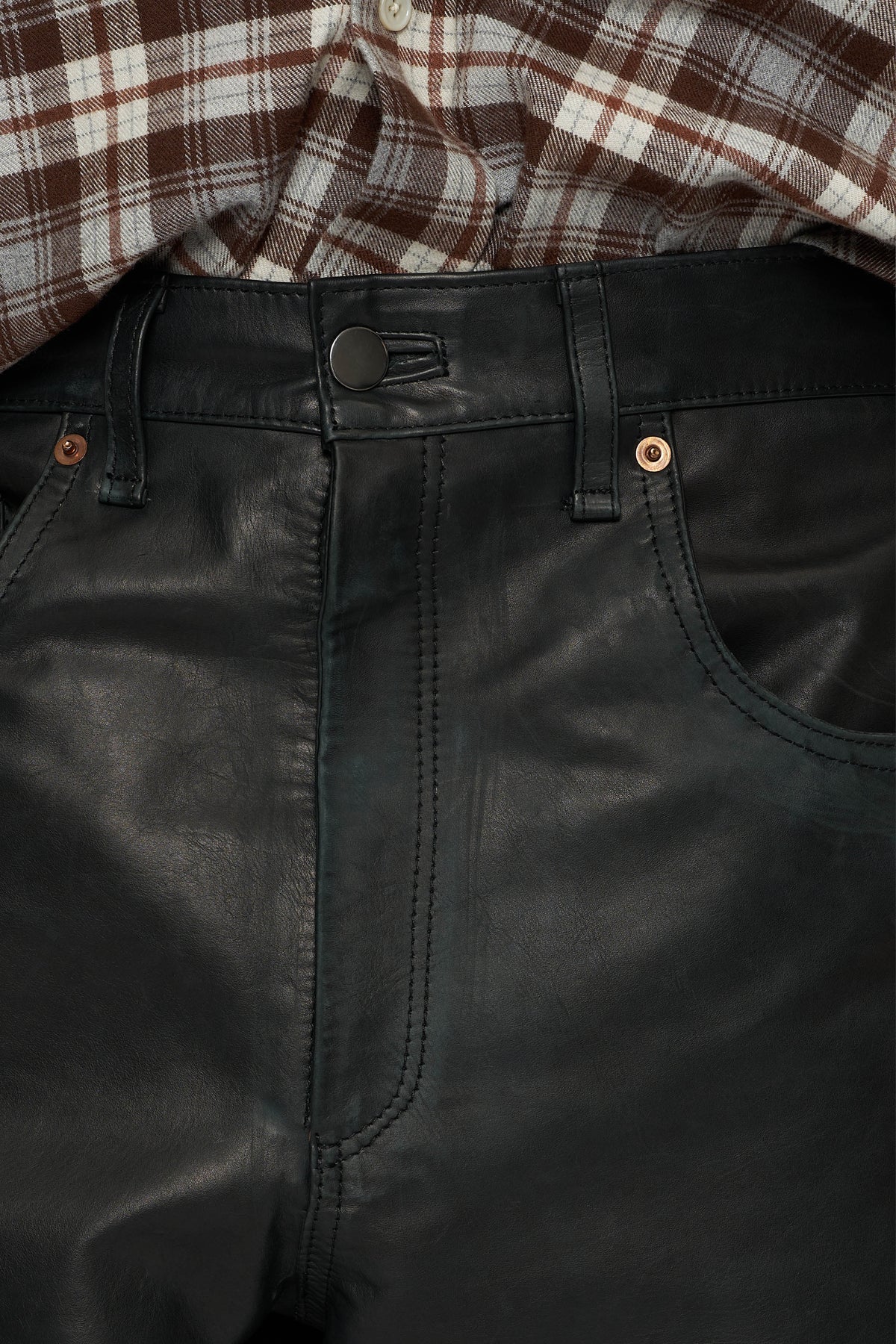 LEATHER DENIM JEANS in black