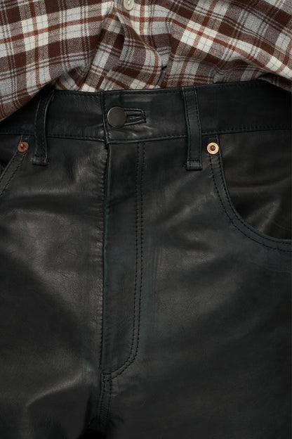 LEATHER DENIM JEANS in black