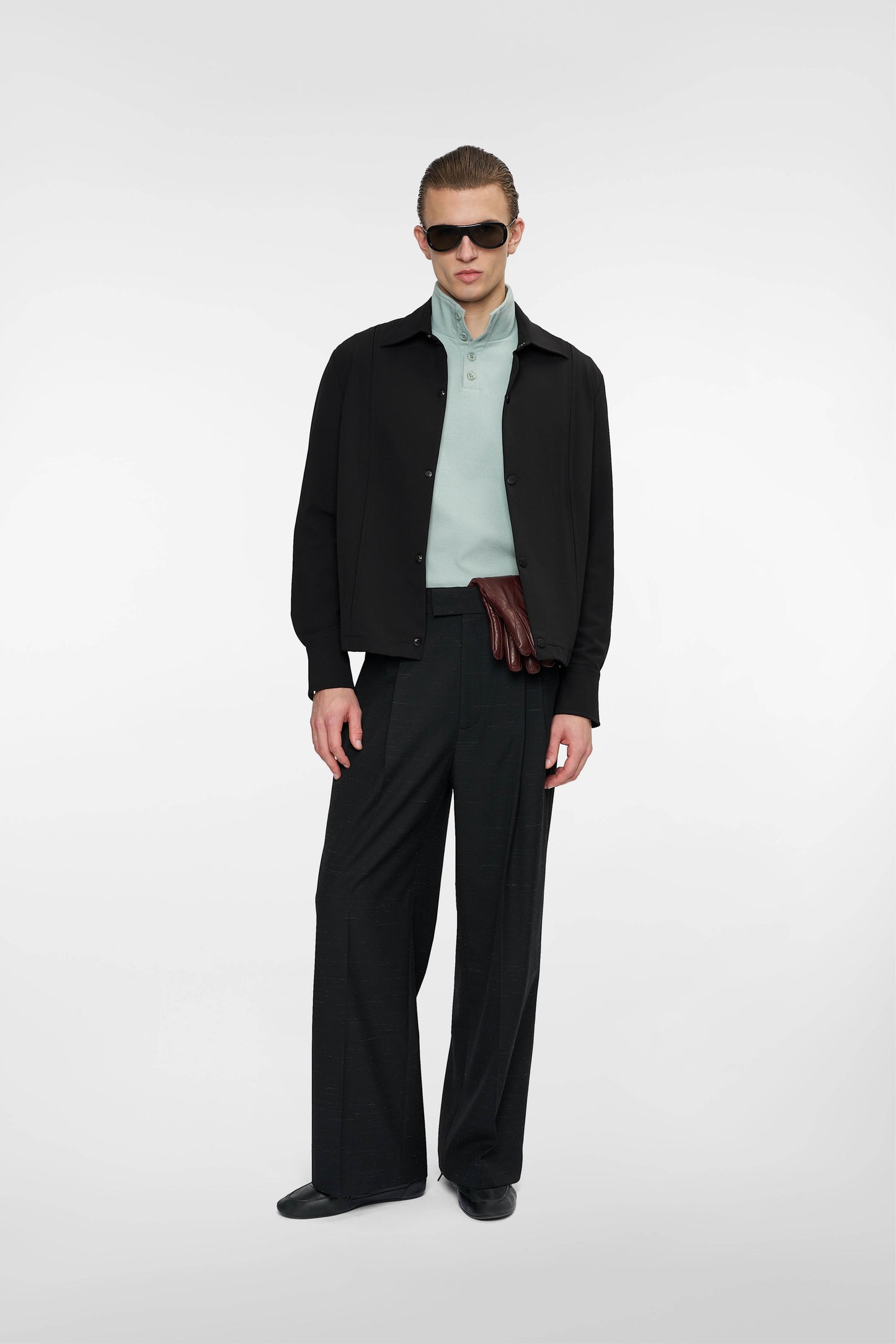 DOUBLE PLEATED TROUSERS in black mélange